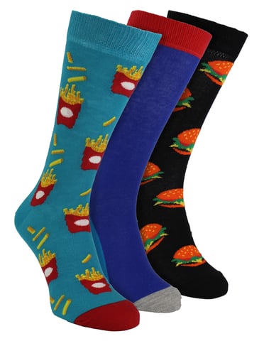 HS by Happy Socks - Heren 3-Pack Klassieke Burger & Friet Estrik - Friet