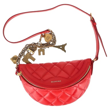 Balenciaga Kviltad XXS Souvenirkortsbälte i Röd Läder