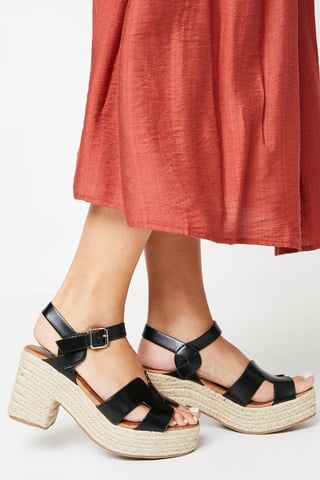 Soleil Platform Espadrille Covered Block Heeled Sandals