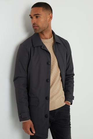 Charcoal 'Hanson' Showerproof Button Up Collared Mac Jacket