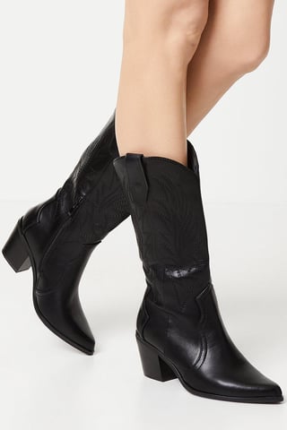 Joanna Embroidered Detail Western Cowboy Boots