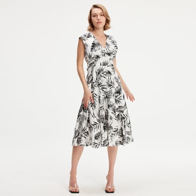 Tropical print sleeveless midi dress