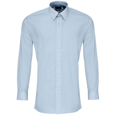 Premier Mens Colours Poplin Fitted Long-Sleeved Shirt (Light Blue)