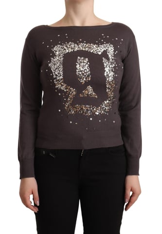 John Galliano Women's Brown Wool Sequined Long Sleeves Pullover Sweater
