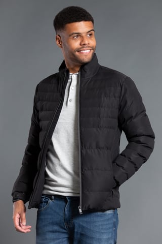 Black Funnel Neck Padded Jacket With Zip Fastening