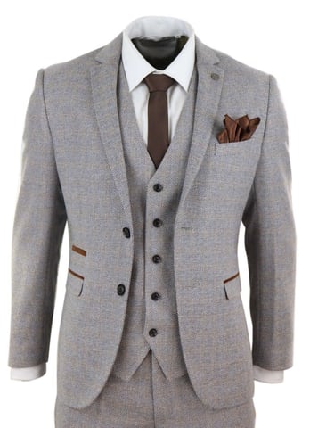 Heren 3-delig crème tweed geruit vintage retro pak