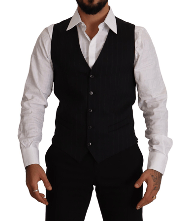Dolce & Gabbana Men's Blue Striped Wool Stretch Waistcoat Vest