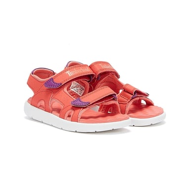 Boys Girls Timberland Perkins Row 2-Strap Youth Dark Pink Sandals
