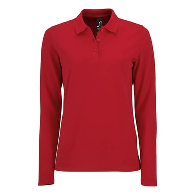 SOLS Womens/Ladies Perfect Pique Long-Sleeved Polo Shirt (Red)