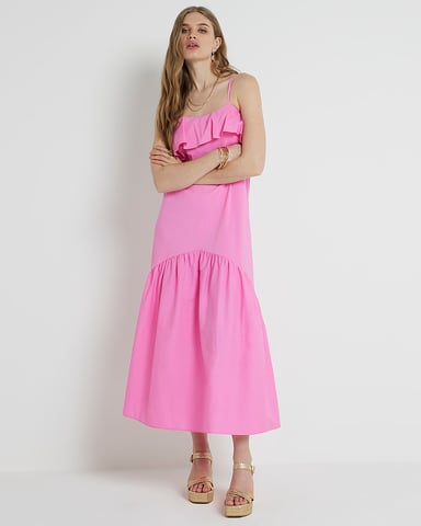River Island Womens Frill Midi Dress Ri Studio Pink