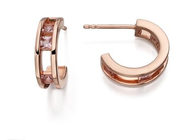 Fiorelli Silver Womens 925 Sterling Silver Rose Gold Plated Pink Nano Crystal Half Hoop Earrings