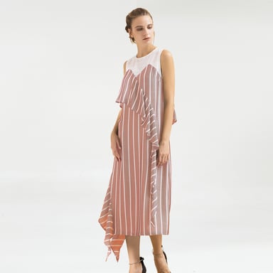 Stripes Asymmetric Midi Dress