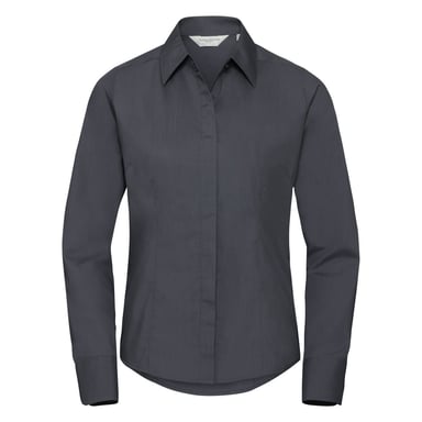 Russell Collection Womens/Ladies Polycotton Slim Long-Sleeved Shirt (Convoy Grey)
