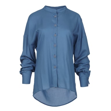 Sky Blue Blouse with Mandarin Collar