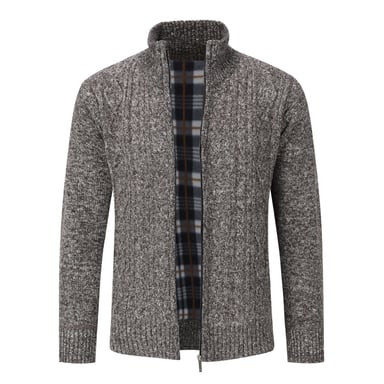 Men's Cardigan with Zip Cardigan Chunky Knit with Stand-Up Collar for Winter Brown