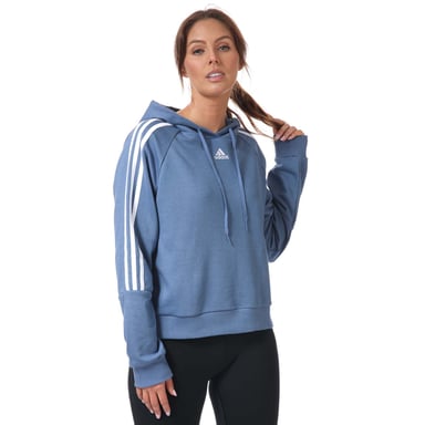 Women's adidas Essentials 3-Stripes Cropped Hoody in Blue