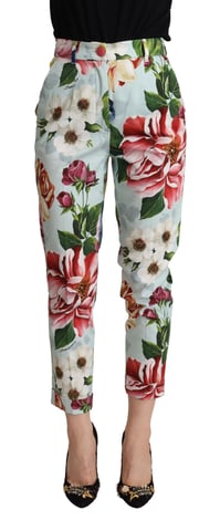 Floral Print High Waisted Tapered Cropped Pants