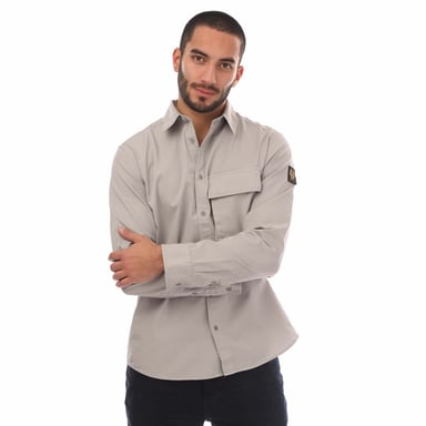 Men's Belstaff Garment Dye Cotton Scale Shirt in Grey