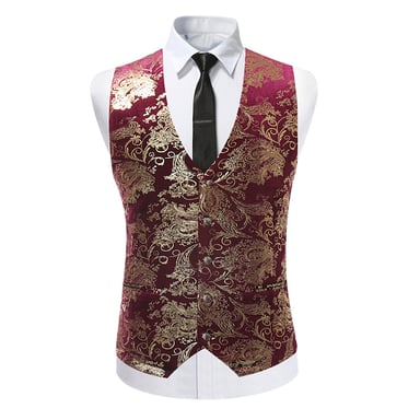 Slim-fit vest met enkele rij knopen en print, kastanjebruin