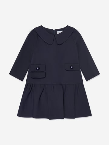 Mama Luma Girls Collar Pearl Pocket Dress in Navy