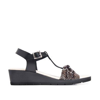 Women's Wedge Leather Sandals in Black