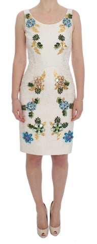 Dolce & Gabbana Damernas Vita Brokads Crystal Klänning
