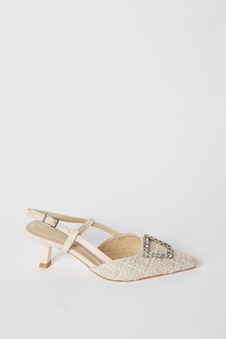 Faith: Cassidy Woven Textile Jewelled Brooch Detail Slingback Court Shoes