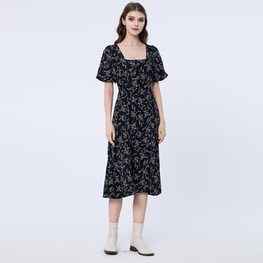 Square neckline liberty print dress