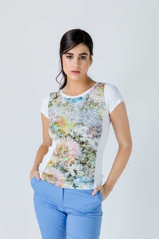 White Short Sleeve Floral Print Top
