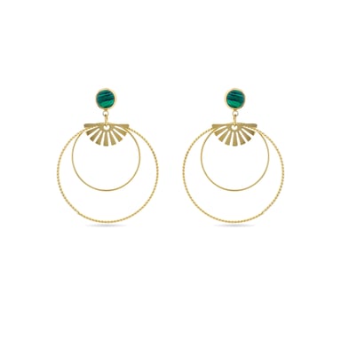 Luxenter Malachite earrings finished in 18K yellow gold - Mobu