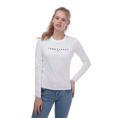 Women's Tommy Hilfiger Slim Fit Linear Long Sleeve T-Shirt in White