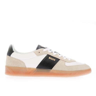 Men's Hugo Boss Foil Print Branding Leather-Suede Trainers in Beige