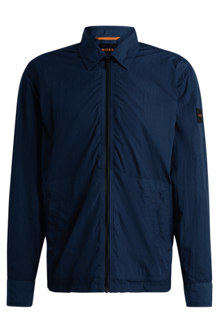 Men's Boss Crinkle-Effect Fabric Oversized-Fit Overshirt in Blue