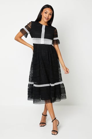 Lace Trim Detail Midi Dress