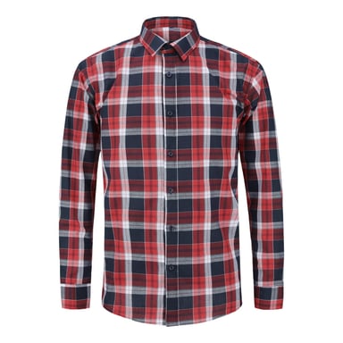 Men's Solid Color Lapel Long Sleeve Shirt Plaid Red