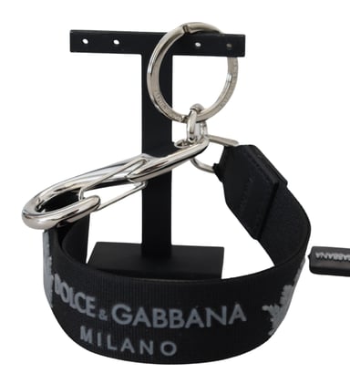 Dolce & Gabbana Black Polyester Logo Silver Tone Brass Women's Keychain