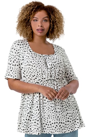 Curve Spot Print Gathered Top