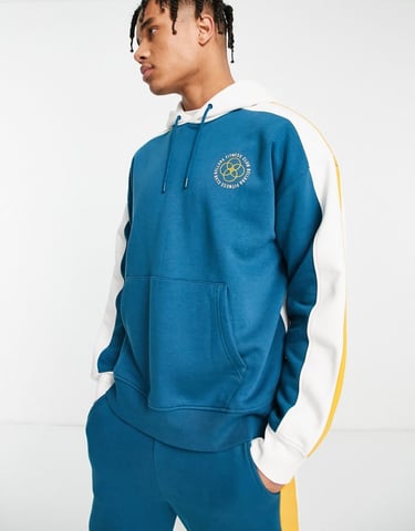 Topman oversized colour block hoodie in teal-Green