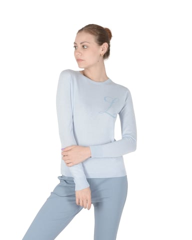 Crown Of Edinburgh Cashmere Lange Mouw Art 004 Lichtblauwe Letter L