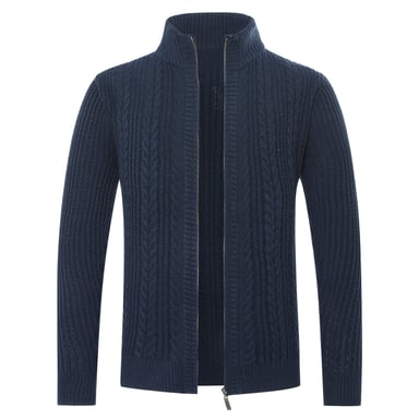 Men's Cardigan with Zip Cardigan Chunky Knit with Stand-Up Collar Blue