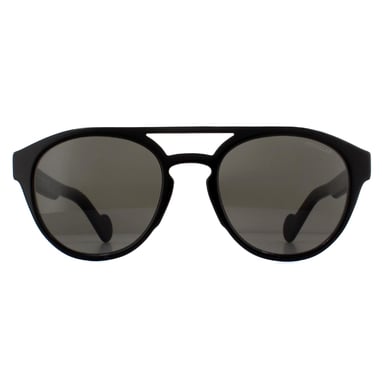Moncler Round Unisex Shiny Black Smoke Sunglasses