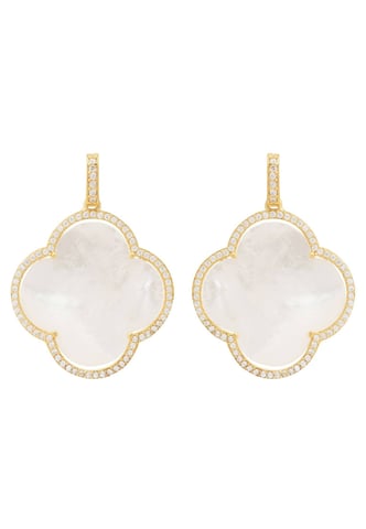 Open Clover Large Mother Of Pearl Gemstone Earrings Gold