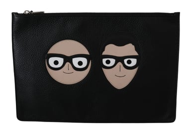 Dolce & Gabbana Black Leather Clutch Document Purse Wallet