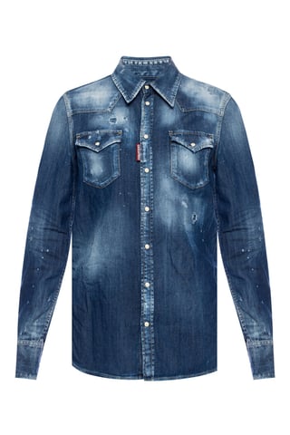 Dsquared2 Womens Western Distressed Blue Denim Shirt
