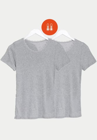 Dames 2-pack Thermische Pointelle Korte Mouw Tops in Grijs