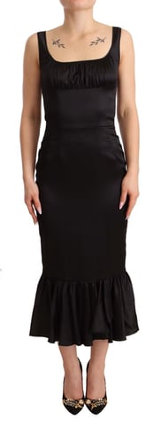 Dolce & Gabbana Kvinnors Svart Silke Stretch Sheath Mermaids Midi Klänning