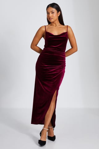 Petite Dark Red Cowl Neck Midaxi Dress