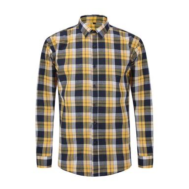 Men's Solid Color Lapel Long Sleeve Shirt Plaid Yellow