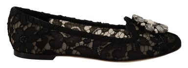 Dolce & Gabbana Women's Black Taormina Lace Crystal Loafers Shoes
