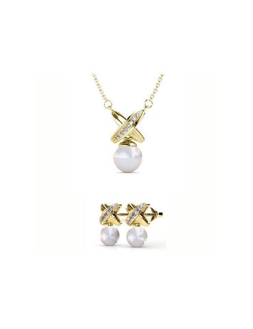 Chris Pearl Set and Box - Gold and Crystal